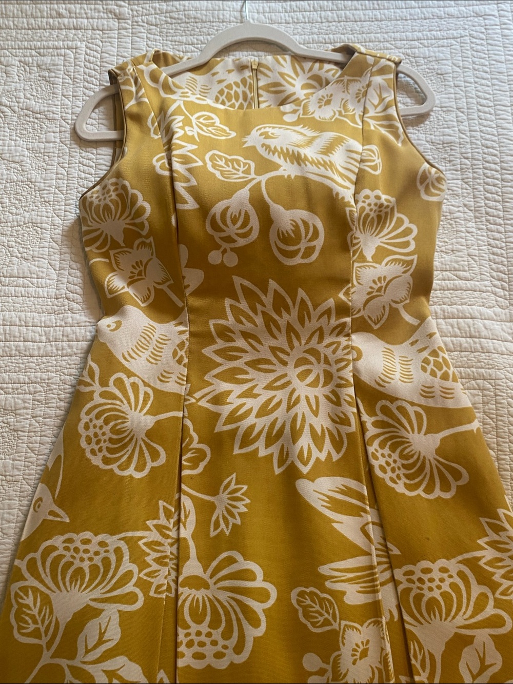 CUSTOM 1950 Yellow Floral Fit & Flare Dress with Satin Slip & Hidden Pockets SzM - Picture 13 of 16